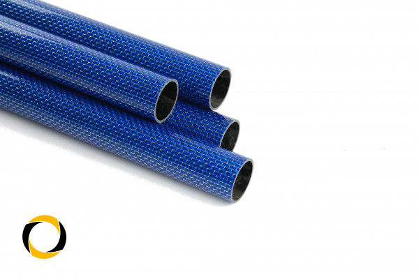 Carbon-Aramid(Kevlar) Designrohr Eco Blau 25x1,5x1000mm mit eloxierten Zierfäden glänzend